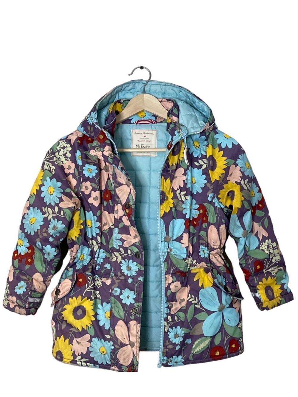 Hanna Andersson Girls Floral Hooded Insulated Winter Jacket size 120 Quilted